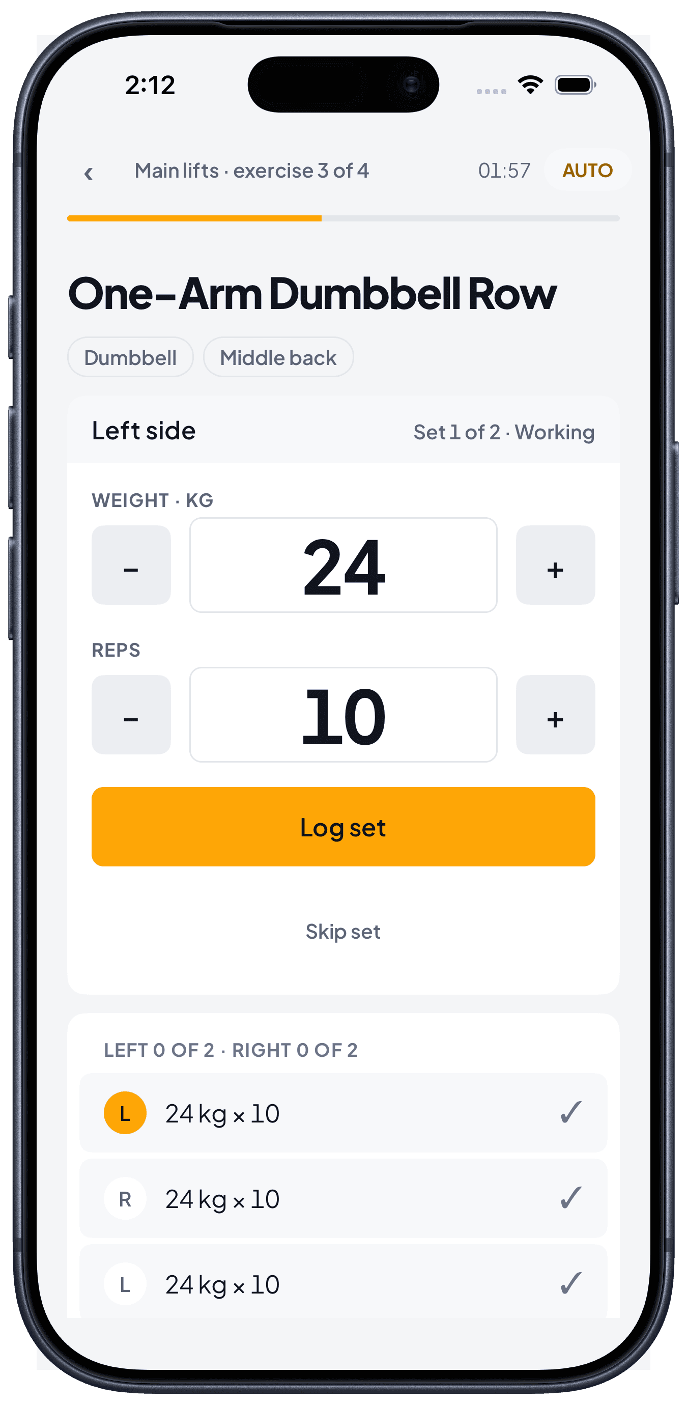 A session logging left and right separately.