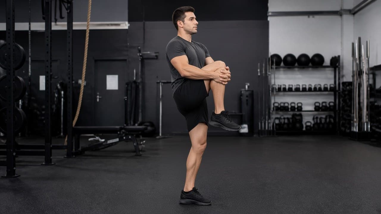 Abrazo de rodilla caminando