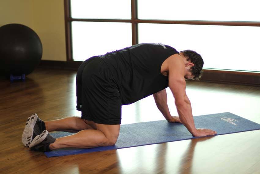 Estiramiento de cuádriceps a cuatro patas, inicio
