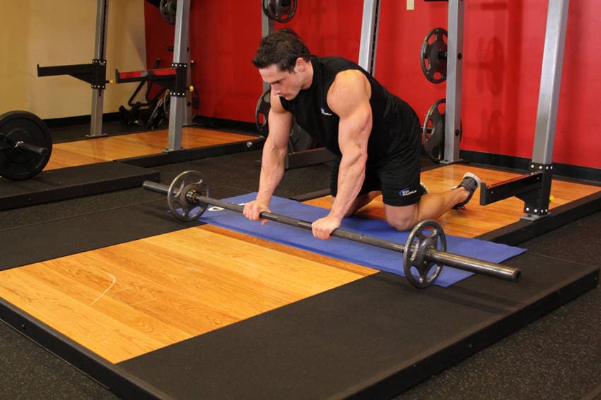 Barbell Ab Rollout - On Knees, start