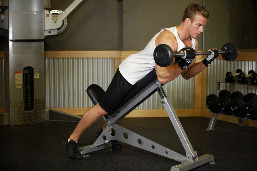 Barbell Curls Lying Against An Incline, end