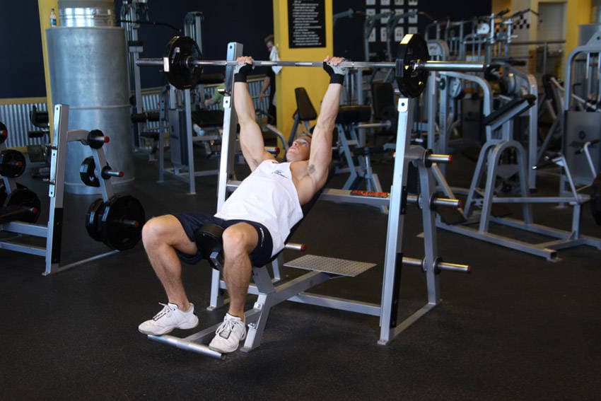 Barbell Incline Shoulder Raise, start
