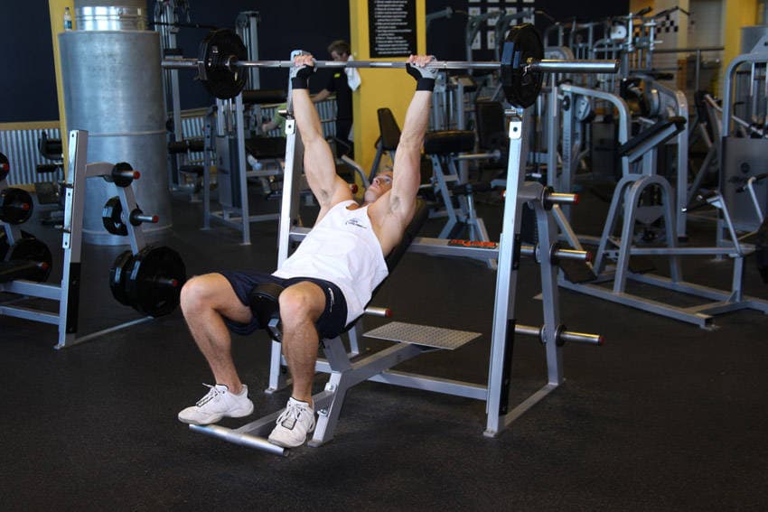 Barbell Incline Shoulder Raise, end