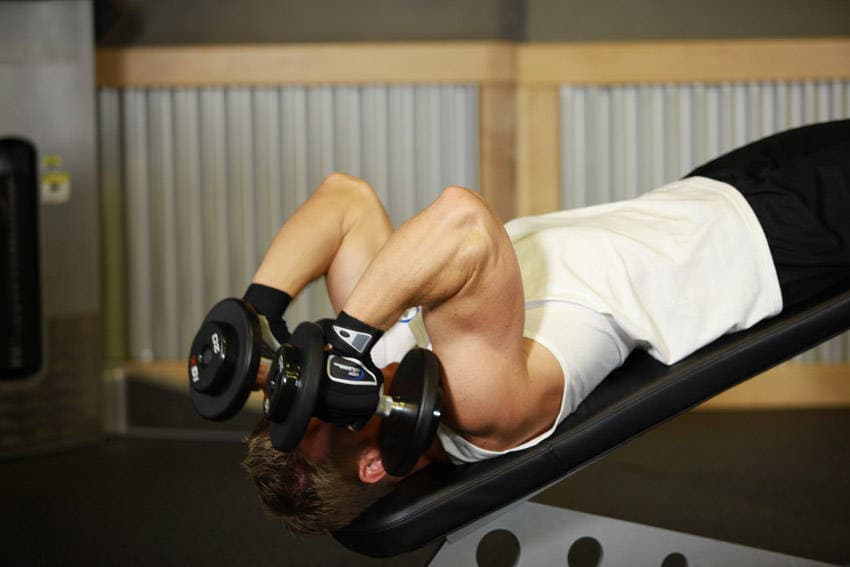 Decline Dumbbell Triceps Extension, end