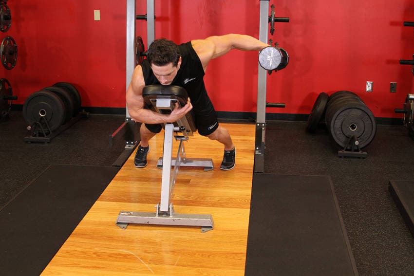 Dumbbell Lying One-Arm Rear Lateral Raise, end