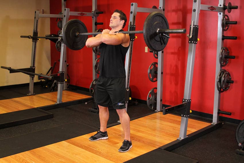 Sentadilla frontal con barra, inicio