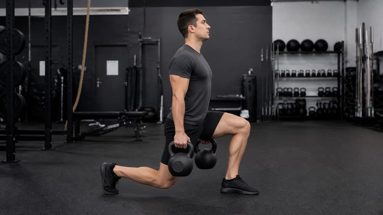 Zancada hacia atrás con kettlebell