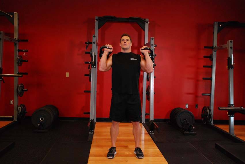 Press alterno tipo balancín con kettlebells, inicio