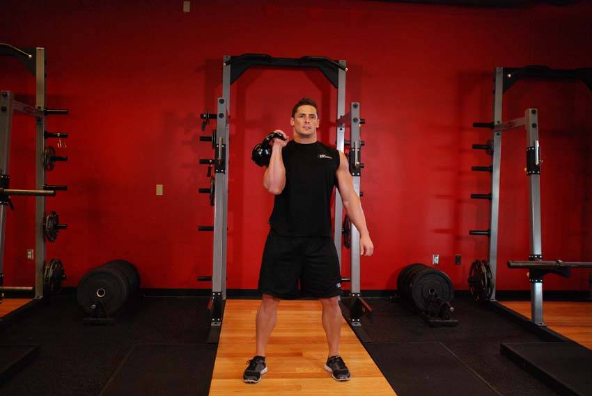 One-Arm Kettlebell Clean and Jerk, end
