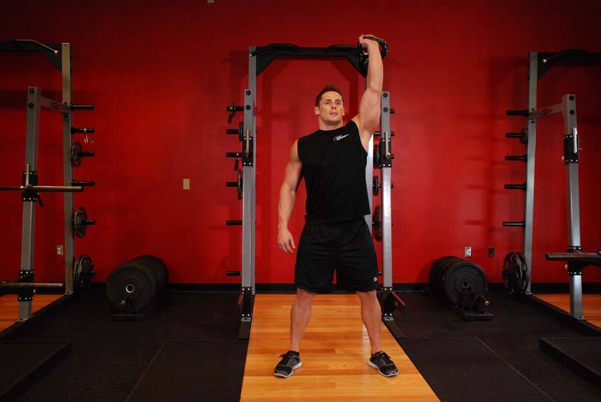One-Arm Overhead Kettlebell Squats, start
