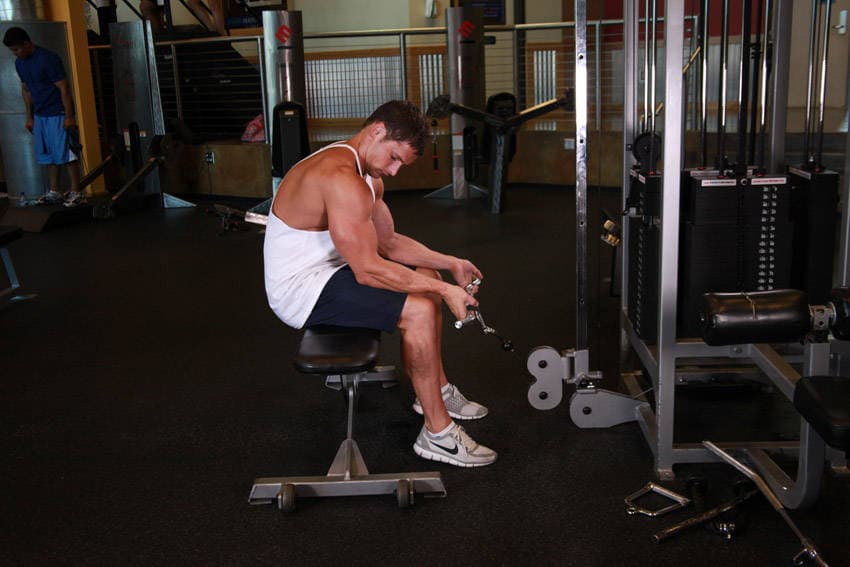 Seated Two-Arm Palms-Up Low-Pulley Wrist Curl, start