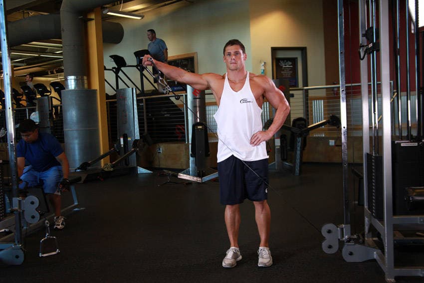 Standing Low-Pulley Deltoid Raise, start