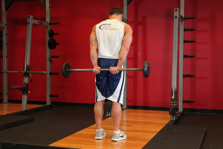 Standing Palms-Up Barbell Behind The Back Wrist Curl, start