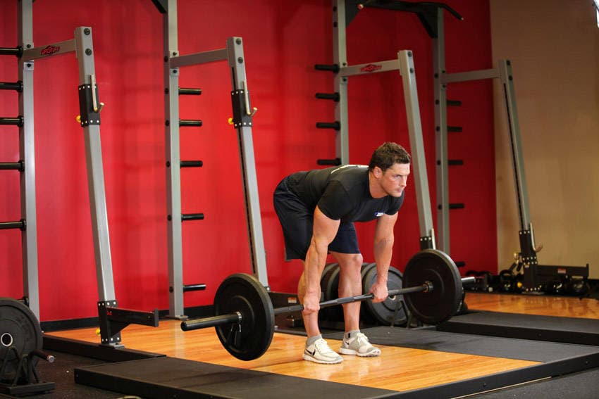 Stiff-Legged Barbell Deadlift, start