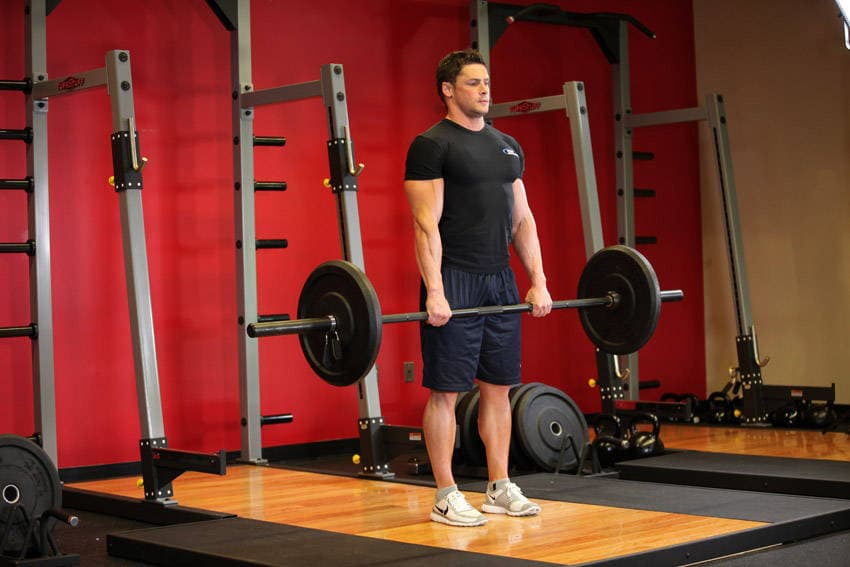 Stiff-Legged Barbell Deadlift, end