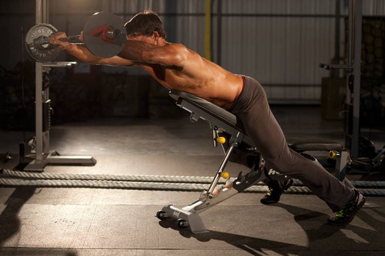 Straight Raises on Incline Bench, end