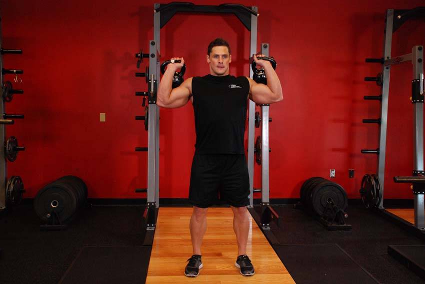 Press militar a dos brazos con kettlebells, inicio